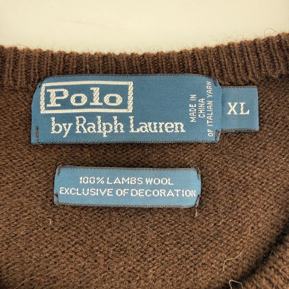 Polo Ralph Lauren Mens XL Brown 100% Lambswool Crewneck Sweater Pony Logo 1857